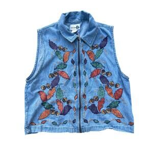 90s Fall Leaf Denim Vest
